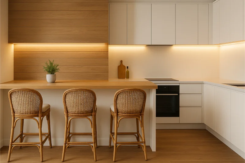 desain dapur minimalis mini bar Kayu Natural Hangat