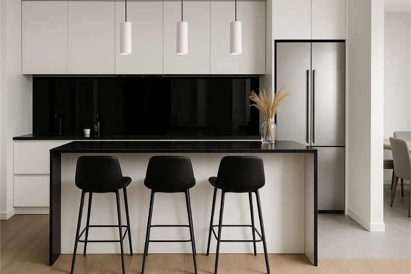 desain dapur minimalis mini bar Modern Hitam Putih
