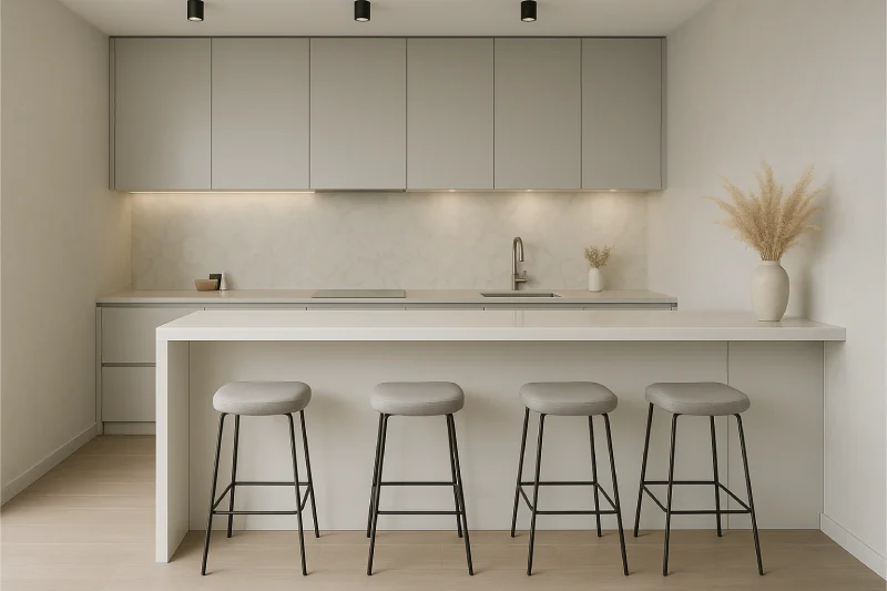 desain dapur minimalis mini bar Putih Abu Chic