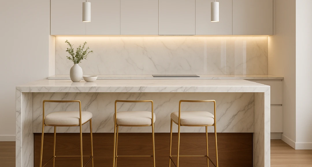 desain dapur minimalis mini bar marmer mewah