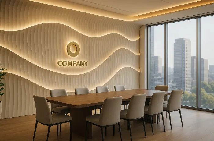 Desain backdrop ruang rapat Panel Gelombang 3D