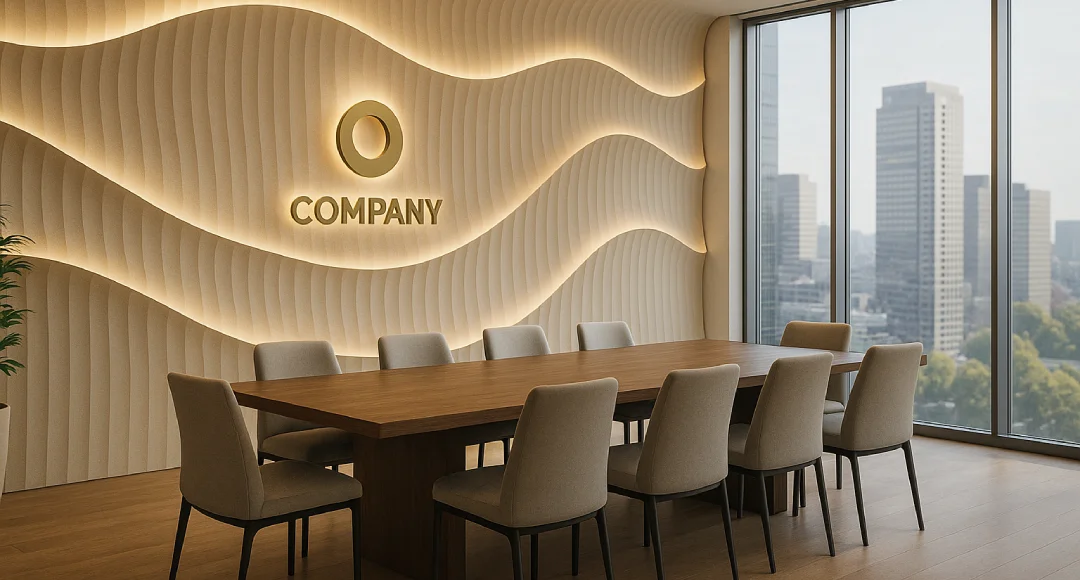 Desain backdrop ruang rapat startup mewah
