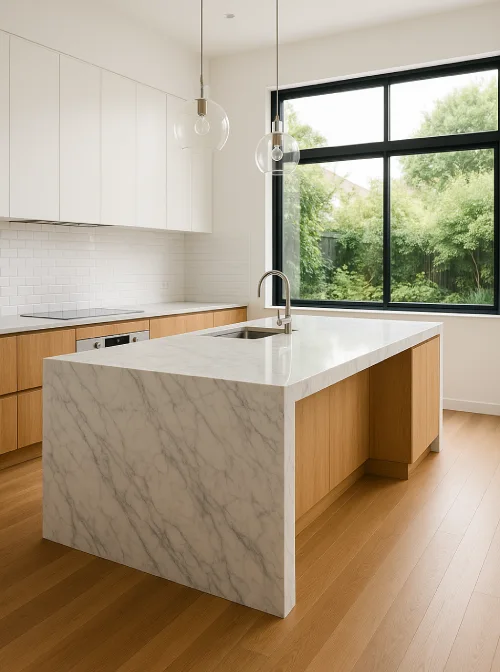 dapur minimalis ukuran 4x6 Pulau Marmer Mewah