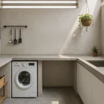 desain dapur dan tempat cuci baju minimalis cat abu-abu