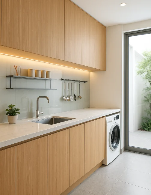 desain dapur dan tempat cuci baju minimalis kayu kuat