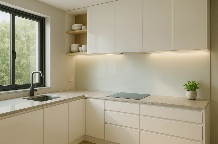 desain dapur minimalis 3x4 Bentuk L Terang
