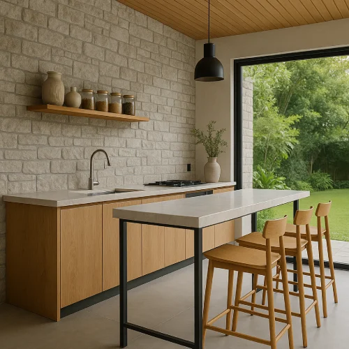 desain dapur minimalis terbuka Batu Alam Lembut