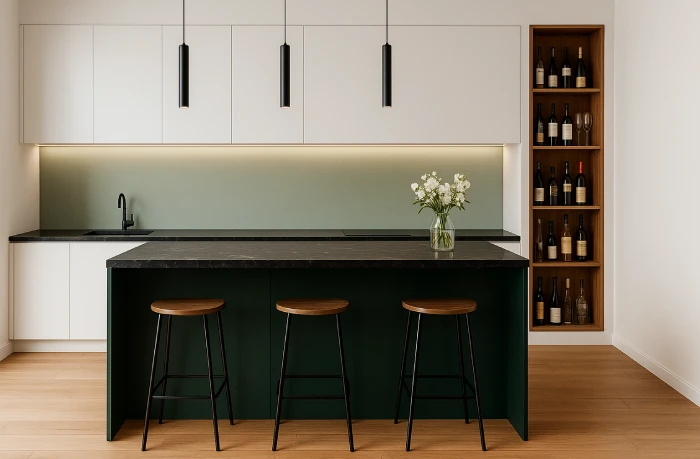 desain dapur minimalis warna hijau Island Hitam Gagah