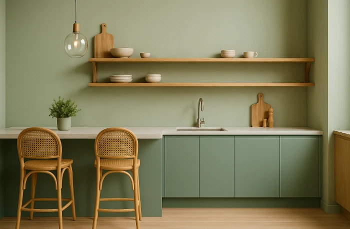 desain dapur minimalis warna hijau Nuansa Hijau Pucat