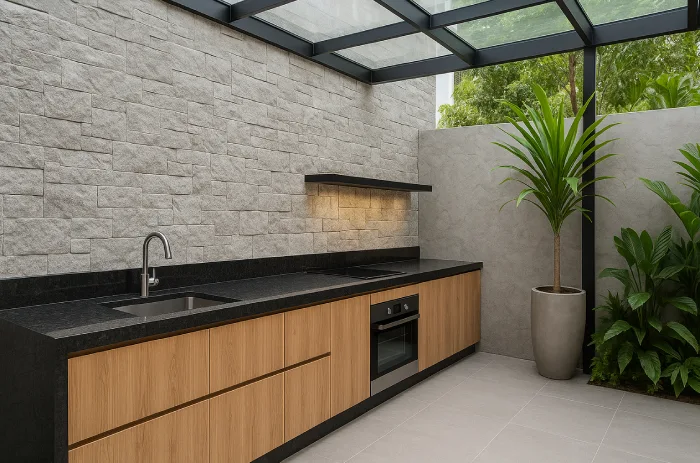 desain dapur outdoor minimalis modern_ Granit Hitam Modern