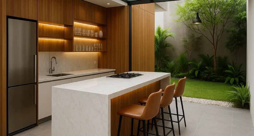 desain dapur outdoor minimalis modern_ kayu coklat