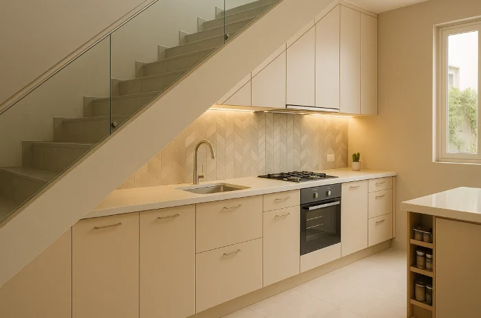 desain meja dapur Bawah Tangga Fungsional