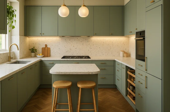 desain meja dapur Hijau Sage Klasik