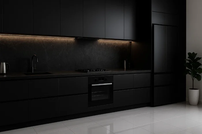 desain meja dapur Hitam Matte Maskulin