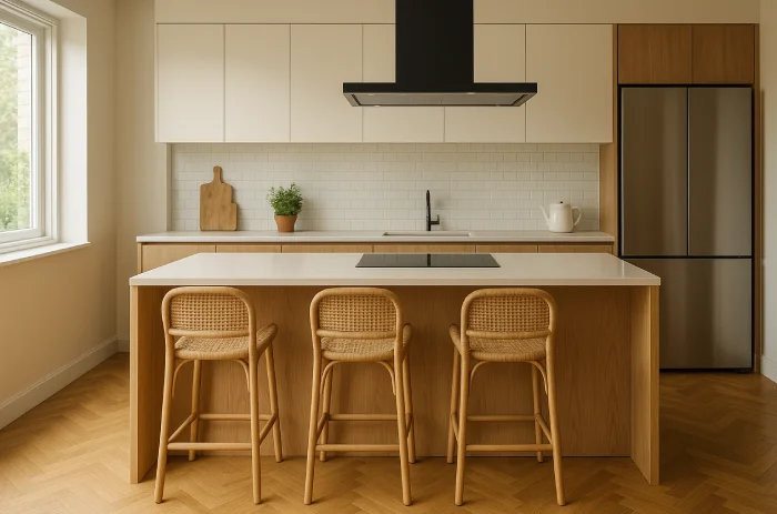 desain meja dapur Island Kayu Hangat