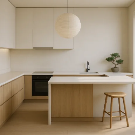 desain meja dapur Japandi Putih Bersih