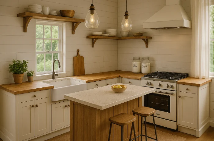 desain meja dapur Rustic Farmhouse Homey