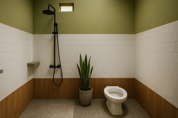 model kamar mandi dan wc sederhana Aksen Hijau Earthy
