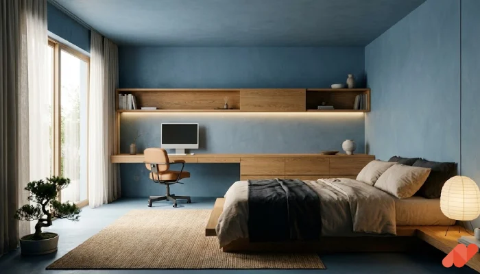Desain kamar tidur warna biru