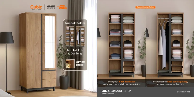 Lemari Pakaian 2 Pintu Cubic Luna Grande 2P