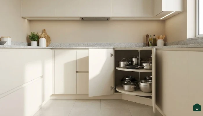 jenis furniture dapur Kabinet Sudut Putar