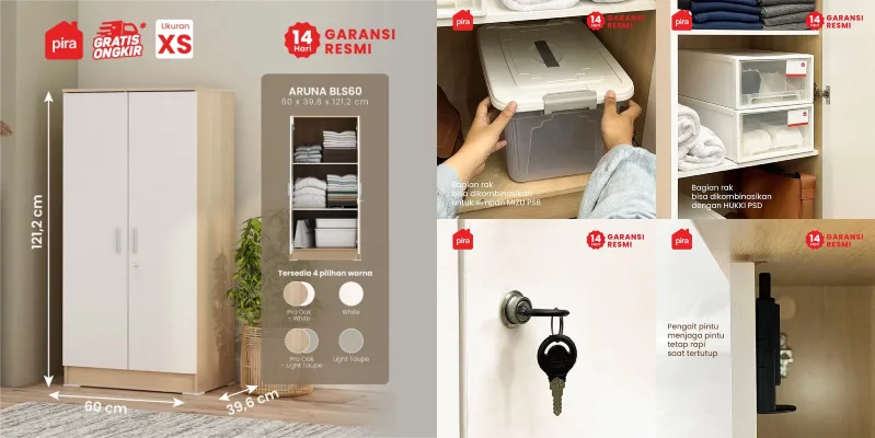 Lemari Pakaian 2 Pintu Pira Aruna BLS60
