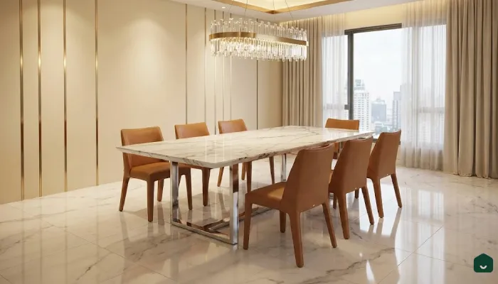 6jenis furniture ruang makan Meja Marmer Elegan