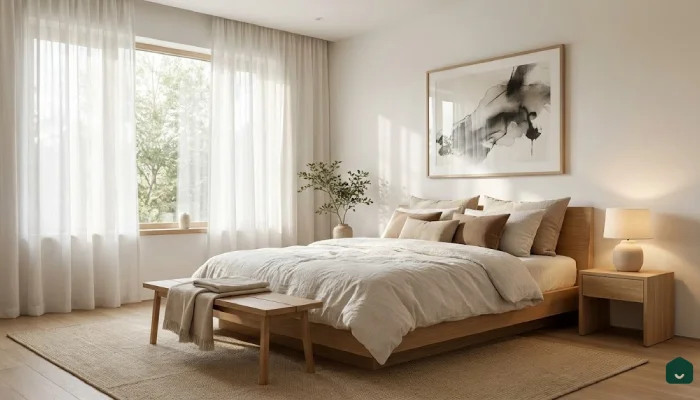 6kamar tidur warna putih minimalist Japandi Calm