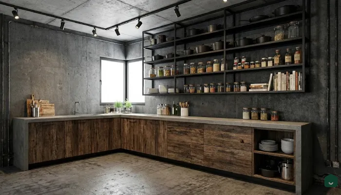 jenis furniture dapur Rak Terbuka Besi Gaya Industrial