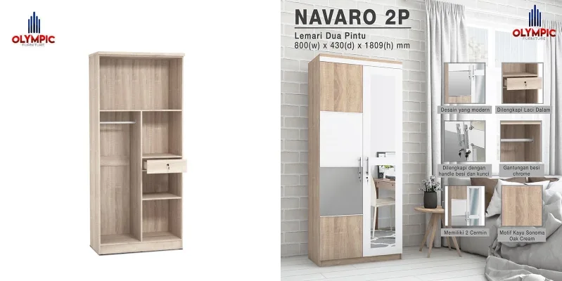 Lemari Pakaian 2 Pintu Olympic Navaro 2P