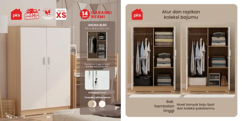 Lemari Pakaian 2 Pintu Pira Aruna BL80