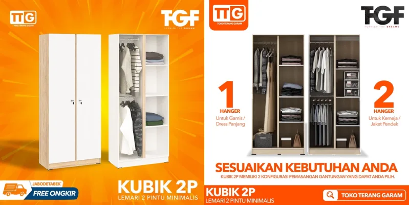 Lemari Pakaian 2 Pintu TGF Kubik 2P