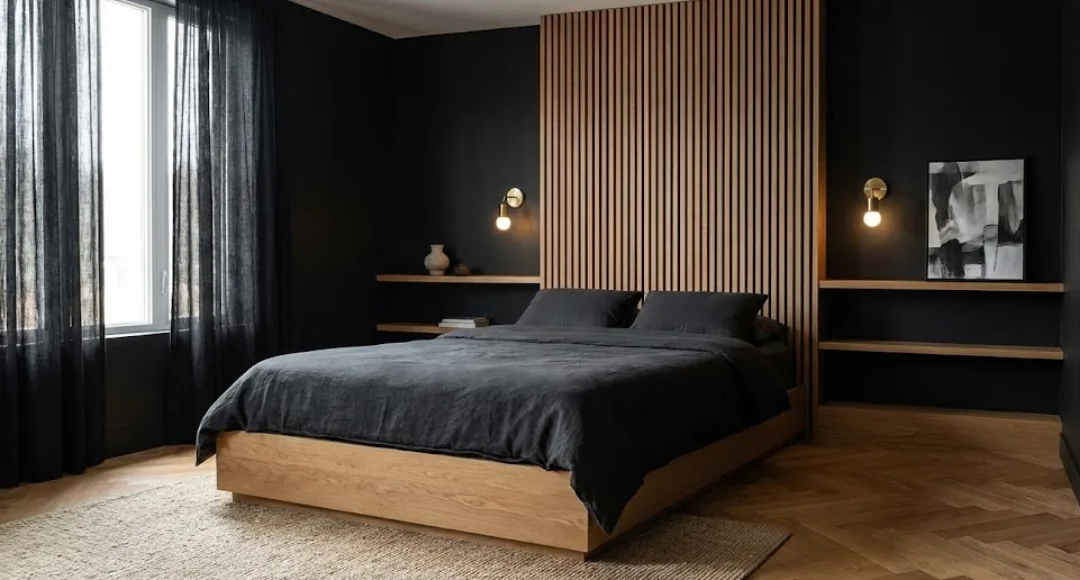 Desain kamar tidur hitam minimalis