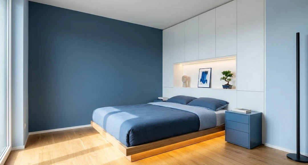 desain kamar tidur warna cat biru