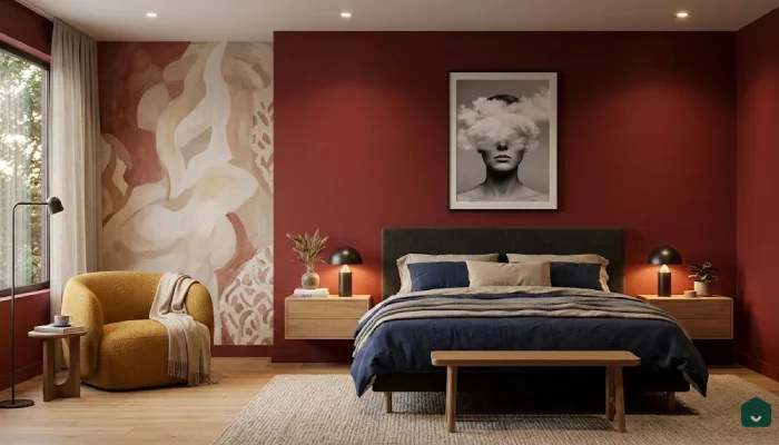 9dekorasi kamar tidur warna merah