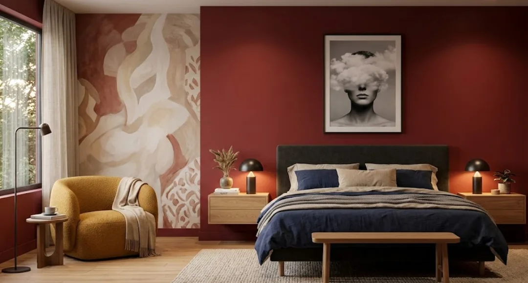 dekorasi kamar tidur warna merah