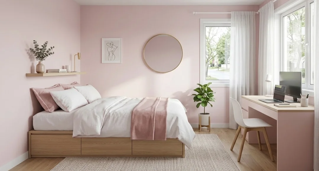 desain kamar tidur minimalis warna pink