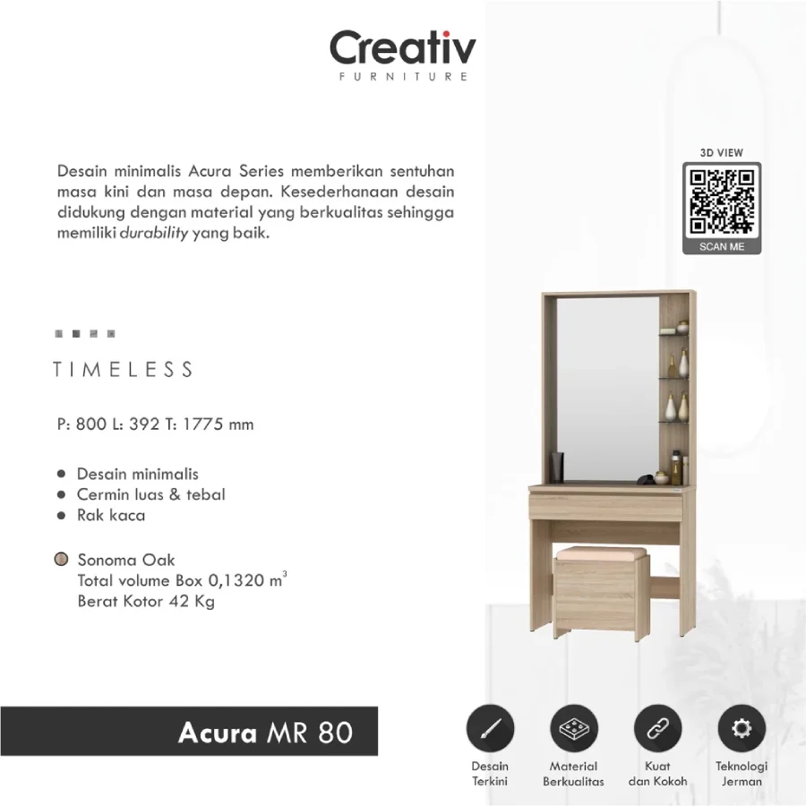 Creativ Meja Rias Minimalis Set _ Dressing Table _ ACURA MR 80 (2)