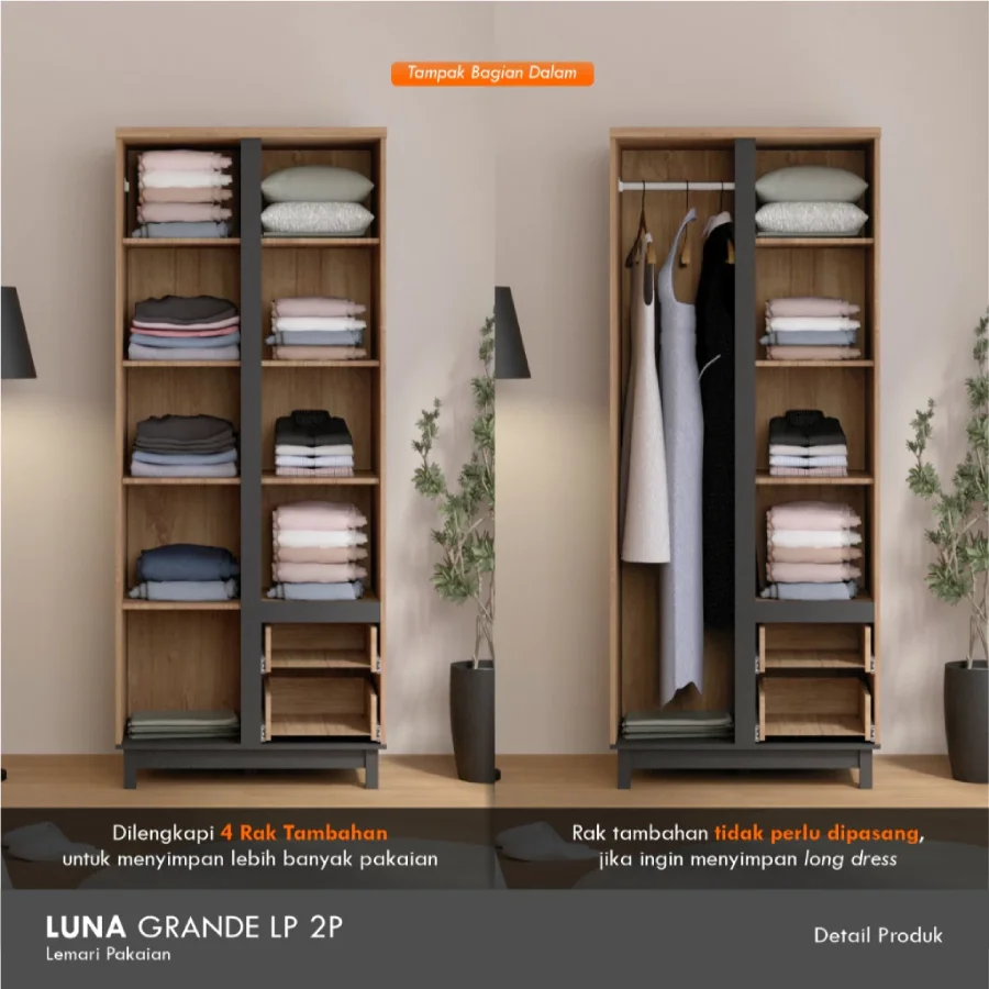 Cubic Lemari Pakaian Cermin Minimalis 2 Pintu - LUNA GRANDE LP 2P (1)