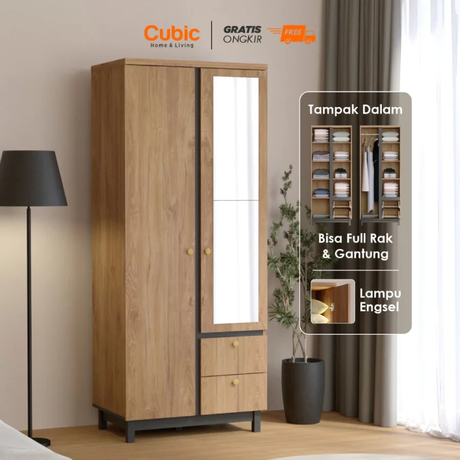 Cubic Lemari Pakaian Cermin Minimalis 2 Pintu - LUNA GRANDE LP 2P