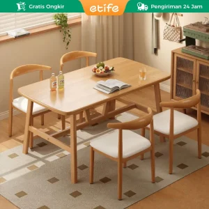 E-TIFE Meja Makan Set 4 Kursi Meja Makan Kayu Meja Makan Minimalis