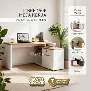 Melody Furniture - Meja Kerja Sudut Meja Belajar Kantor Tipe L Minimalis Modern - LIBRE 150 cm