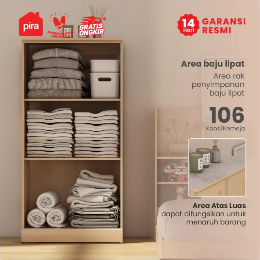 PIRA METROPOLIS - YORK BLS60 Lemari Pakaian Kecil 2 Pintu _ Lemari Baju Full Rak (1)