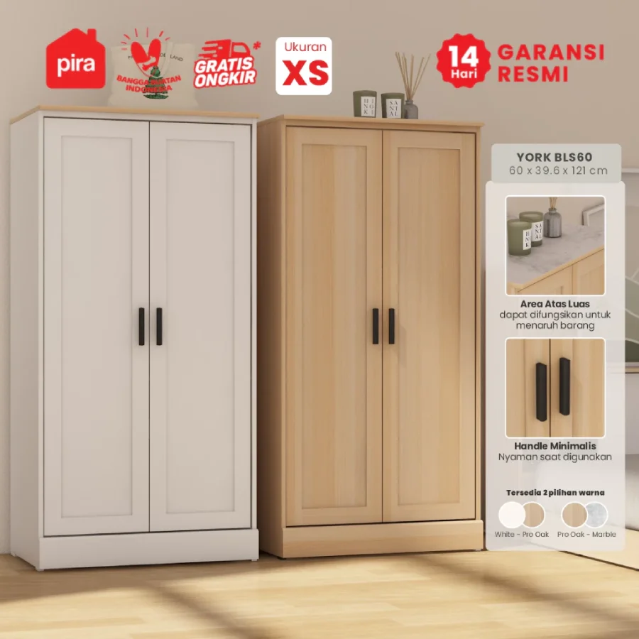 PIRA METROPOLIS - YORK BLS60 Lemari Pakaian Kecil 2 Pintu _ Lemari Baju Full Rak