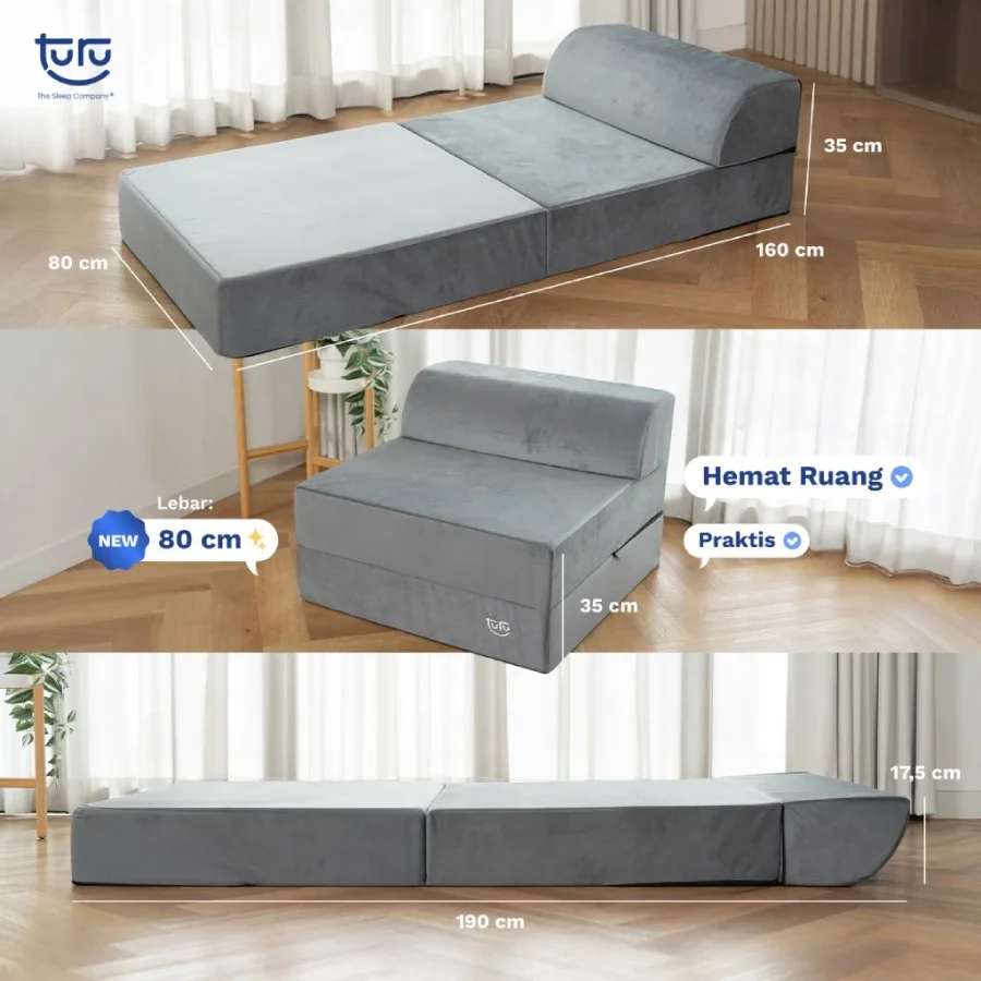 Sofa Bed 2in1 Uk. 120x190 TURU Minimalis Grey _ Trifold Kasur Sofa (1)