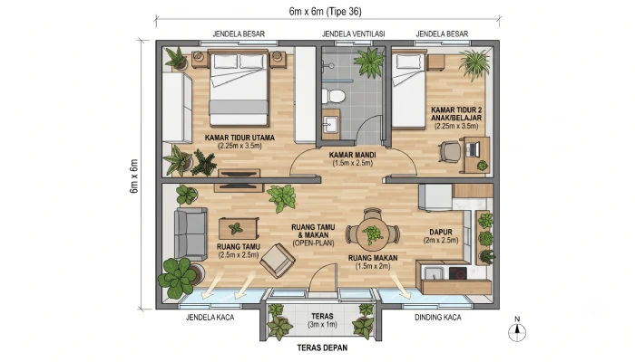 Denah Rumah ukuran Type 36 (2)