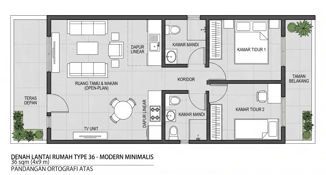 Denah Rumah ukuran Type 36