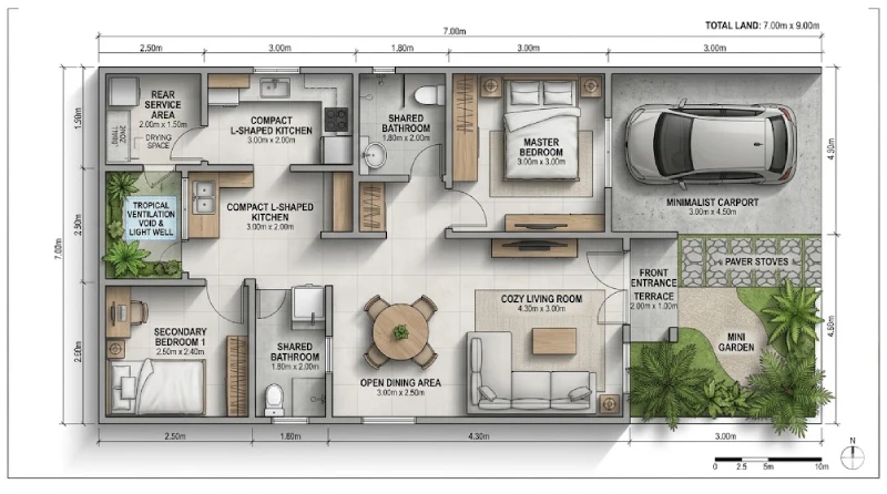 denah rumah minimalis 3 kamar ukuran 7x9 (5)