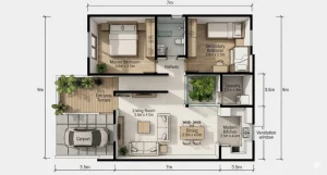 denah rumah minimalis 3 kamar ukuran 7x9 (7)