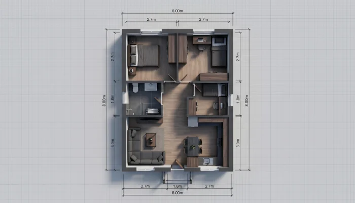 Denah Rumah 3 Kamar minimalis Ukuran 6x8 (3)